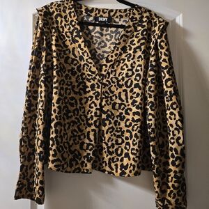 DKNY Women's Animal Print Blouse - Black and Brown